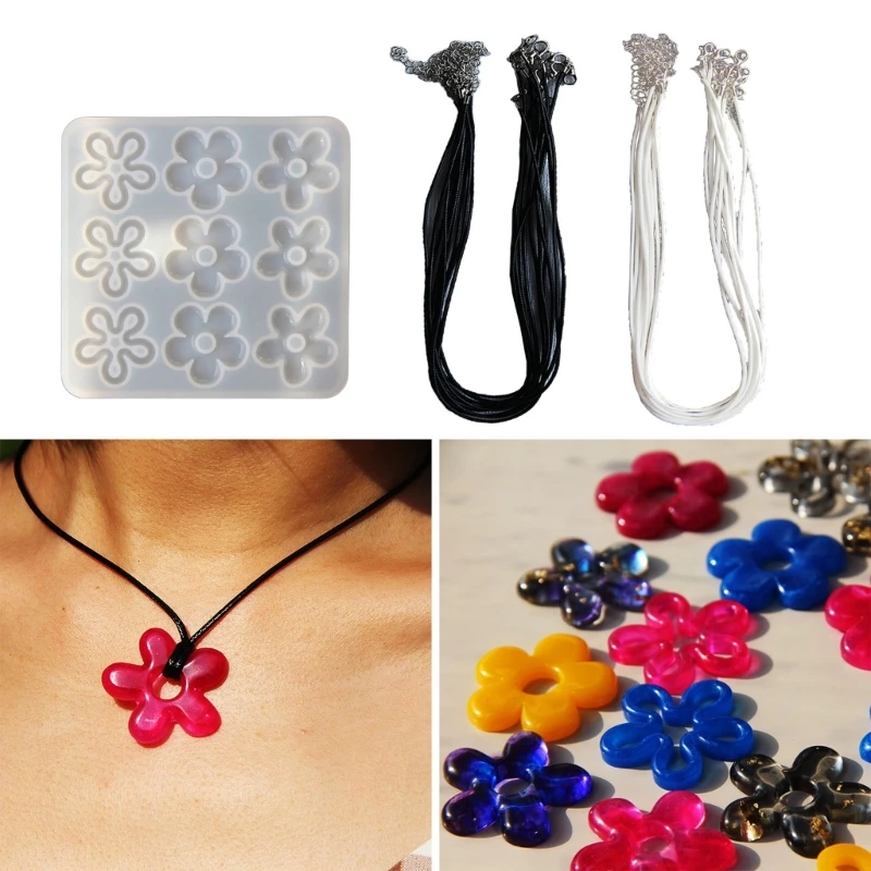 

Flower Pendant Silicone Mold With Leathers Rope DIY Necklace Pendant Mold