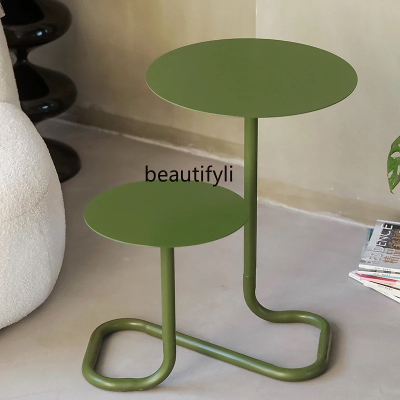 

Creative round Iron Flower Rack Balcony Double-Layer Storage Rack Living Room Plant Rack