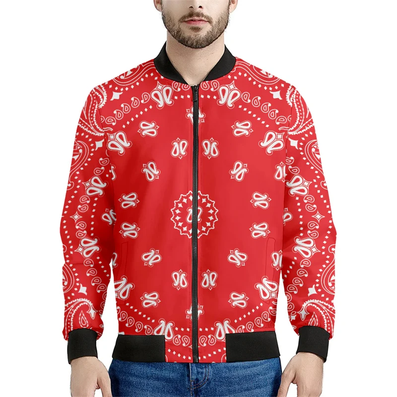 Chaquetas con estampado de bandana de cachemira de tendencia, moda de primavera y otoño, chaqueta con estampado 3D de manga larga, ropa de calle informal, sencilla y genial para hombre