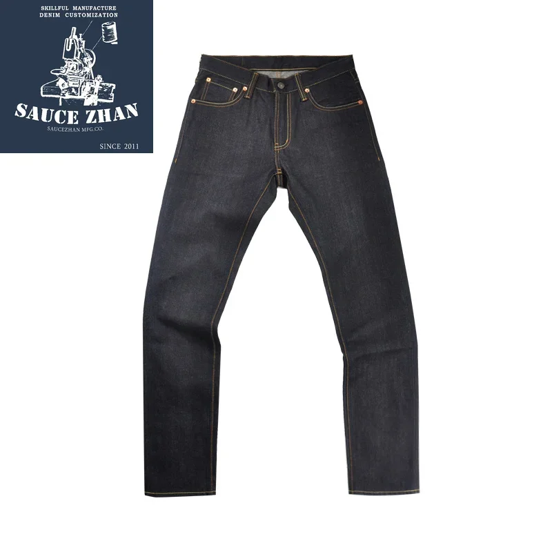 Saucezhan 314XX Mens Jeans Sanforized  Selvedge Denim Jeans for man Indigo and Black Jeans Zipper Fly Slim Fit 5