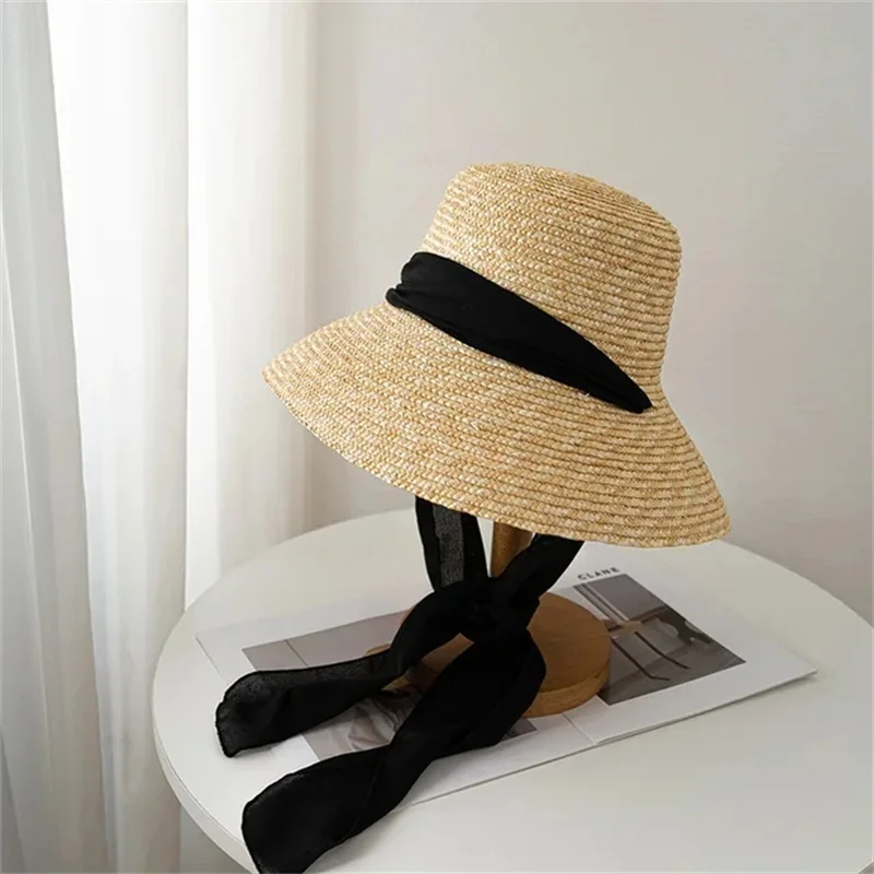 Chapeau De Plage Paille Femme - Large Bord Avec Nœud Ruban - Pliable Et Léger - Taille S/M - Pour Été Et Vacances