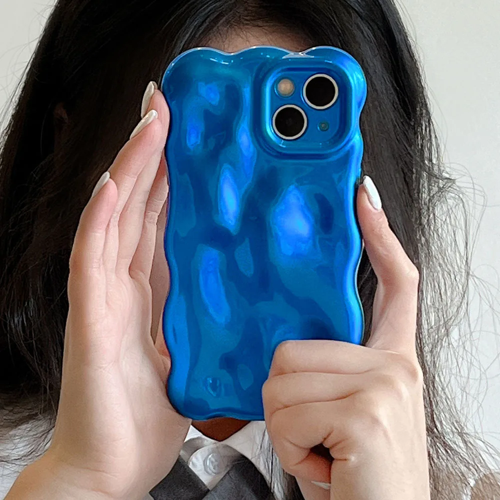 thumbnail image 1 of Funda trasera de teléfono plateada ondulada con textura de meteorito 3D para iPhone 11, 12, 13, 14 Pro Max, funda protectora de lente de cámara completa, 1 of 5