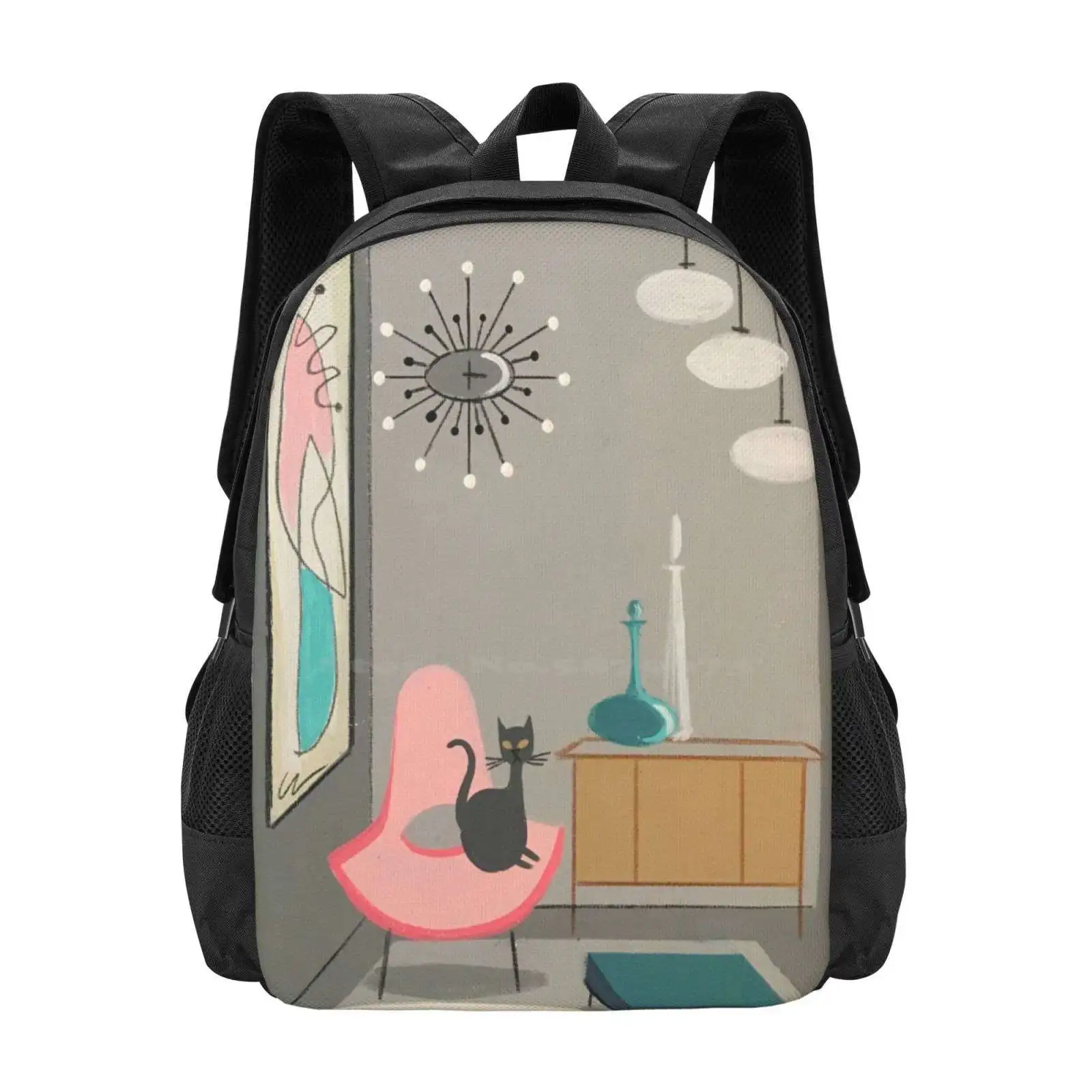 Cat In Room Teen College Student Zaino Pattern Design Bags Cat Modern Homes Modern Room Elgato Gomez Gomez Art Kitschy