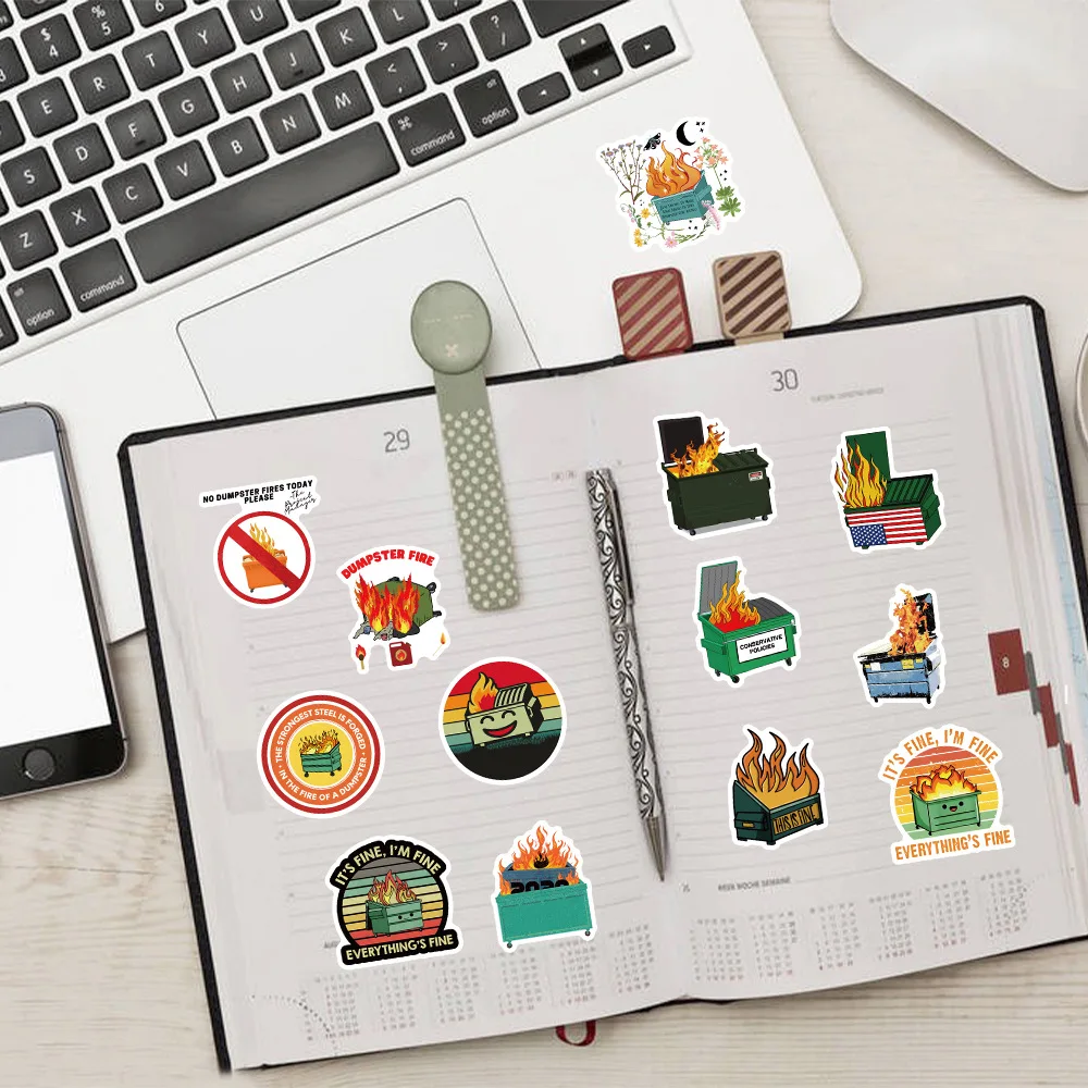 Dumpster Fire Sticker Pack - Assorted Designs for Luggage, Skateboards, Laptops, and More