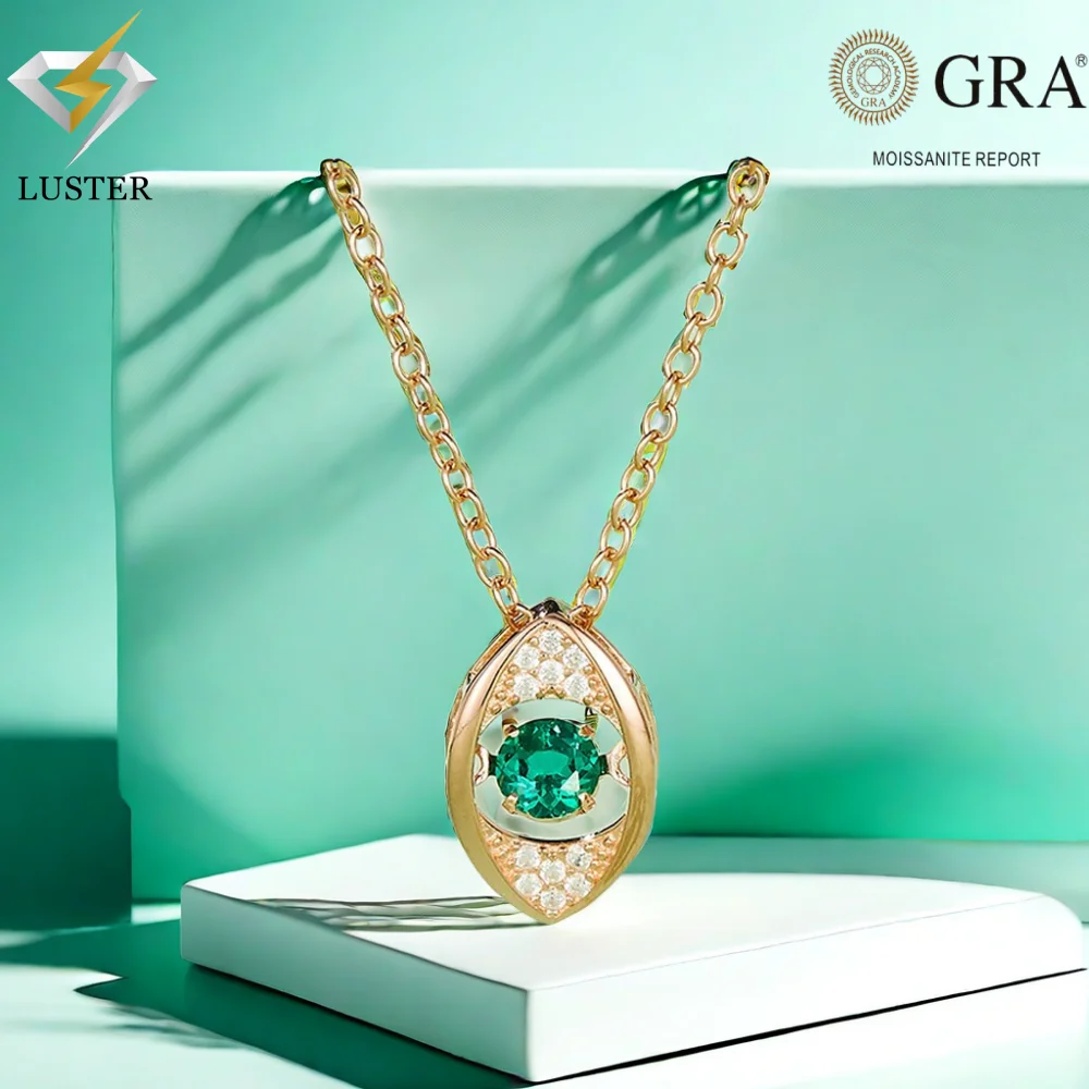 

LUSTER D Cultivate emerald-green Pendant Original s925 Sterling Silver Plated 18k White Gold with GRA Pendant for Women Man