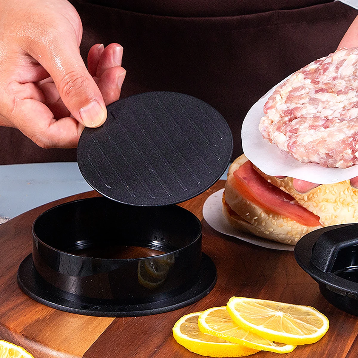 Burger Press With 100 Pcs Oil Paper Hamburger Multi-Purpose Meat Press Patty Meatloaf Mould Barbecue Kitchen Utensils Cooking
