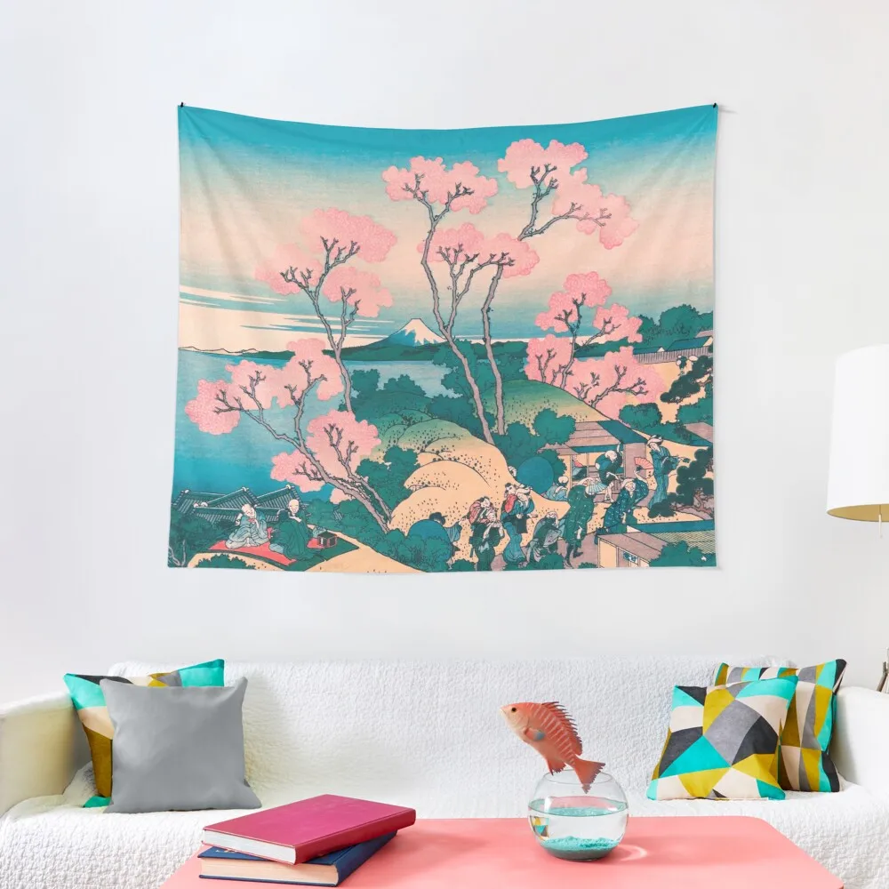 

Spring Picnic under Cherry Tree Flowers, with Mount Fuji background Tapestry Room Decor Aesthetic