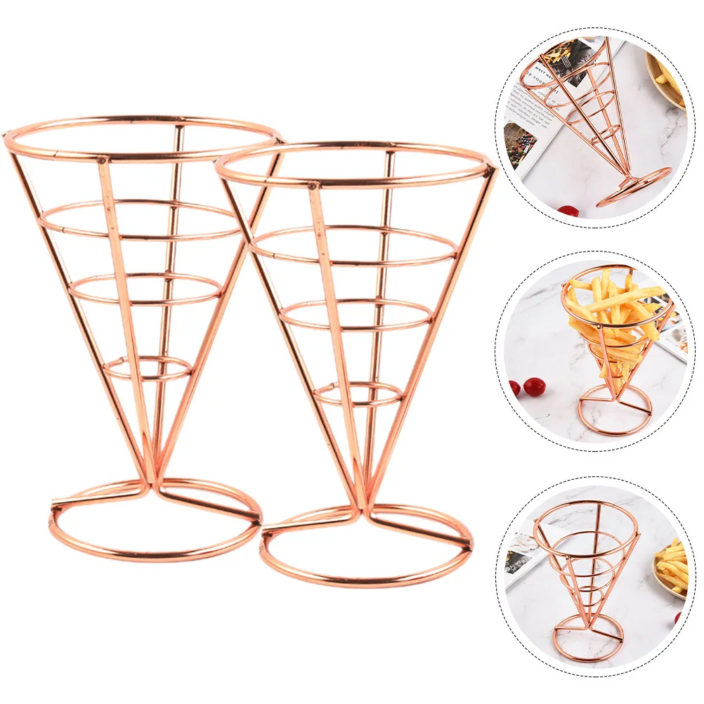 

French Fry Stand Cone Basket Fries Cone Holder Metal Wire Stands Chicken Snack Fried Display Rack Kitchen Restaurant