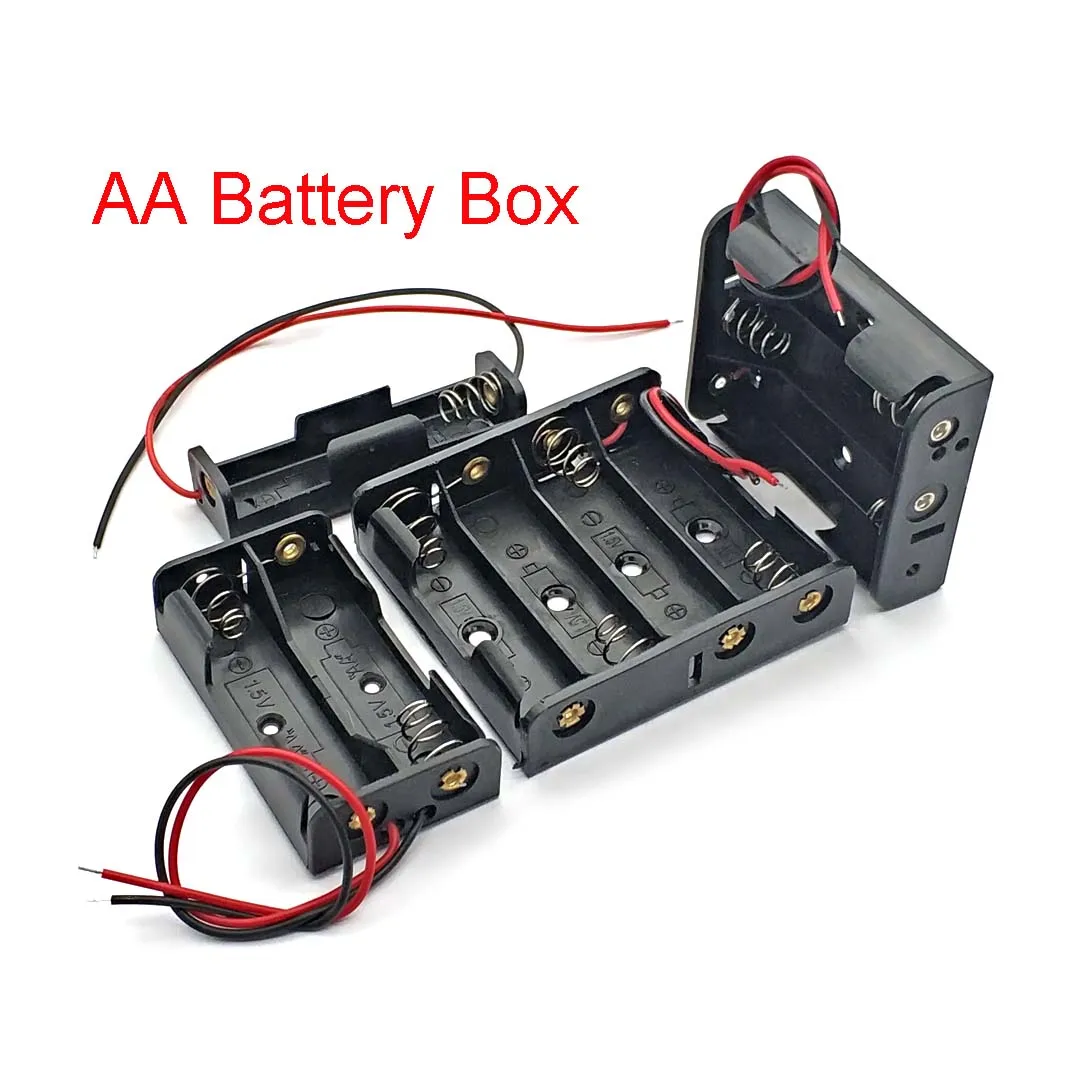 Battery Storage Box Battery Case Battery Holder Battery Box Black Plastic AA Size Power Battery Storage Case Box Holder Leads with 1 2 3 4 Slots AA Size Power Battery Storage Case Box