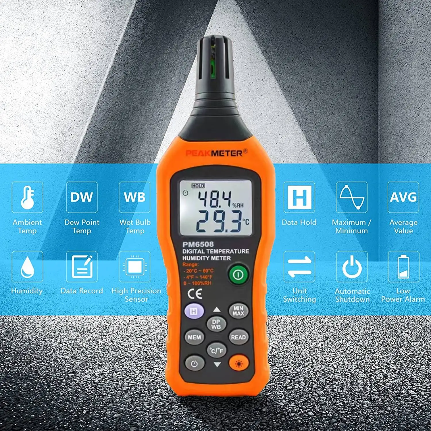 Medidor digital de humedad de temperatura, termómetro higrómetro con punto  de rocío ambiental y temperatura de bombilla húmeda para interiores y