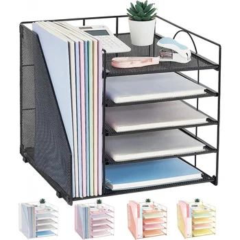 Organizzatori e accessori da scrivania, vassoio per lettere in carta a 5 livelli con portadocumenti, organizer da tavolo per forniture per ufficio