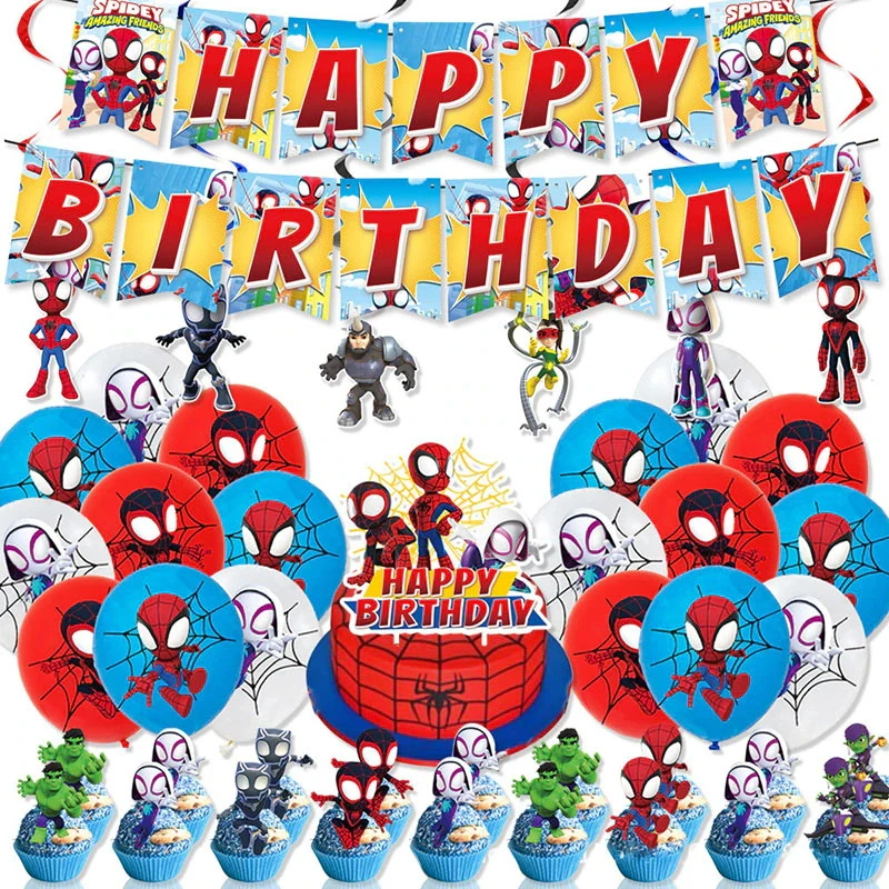 Aranha e Seus Incríveis Amigos Decoração de Festa de Aniversário, Balões, Talheres, Pano de Fundo, Banner, Pratos, Homem-Aranha, Material para Festa, Presente