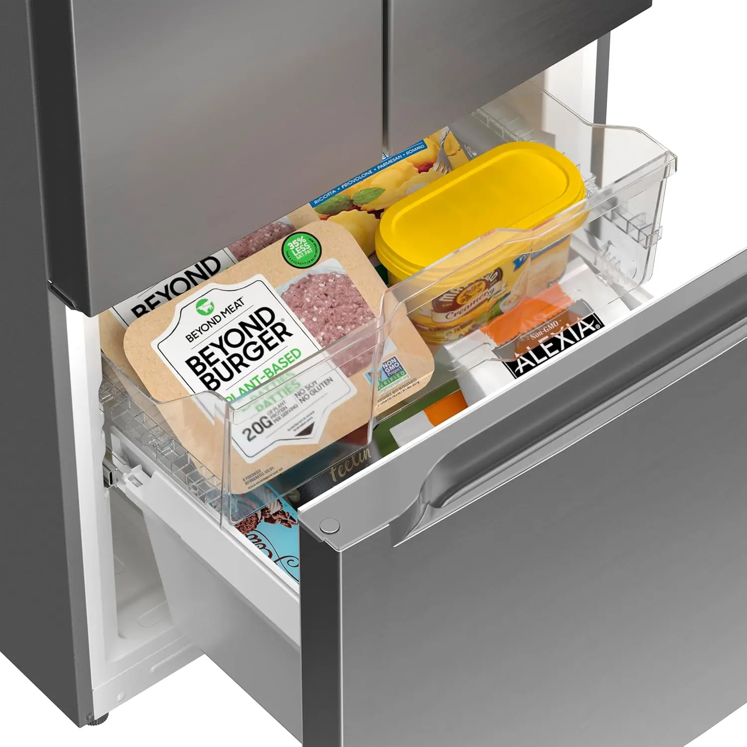 30-Inch and 18.5 cu. ft. Counter Depth French Refrigerator with Three Doors and Deep Freezer in Stainless-Steel, Silver 3