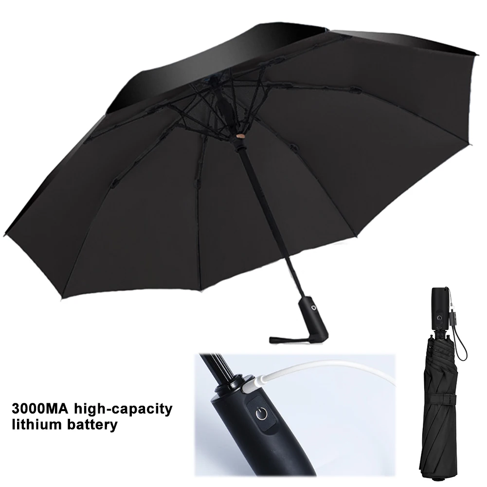 

Umbrella with Fan USB Rechargeable UV Protection Umbrella Multi-Function Folding Beach Umbrella for Daily Rain Protection