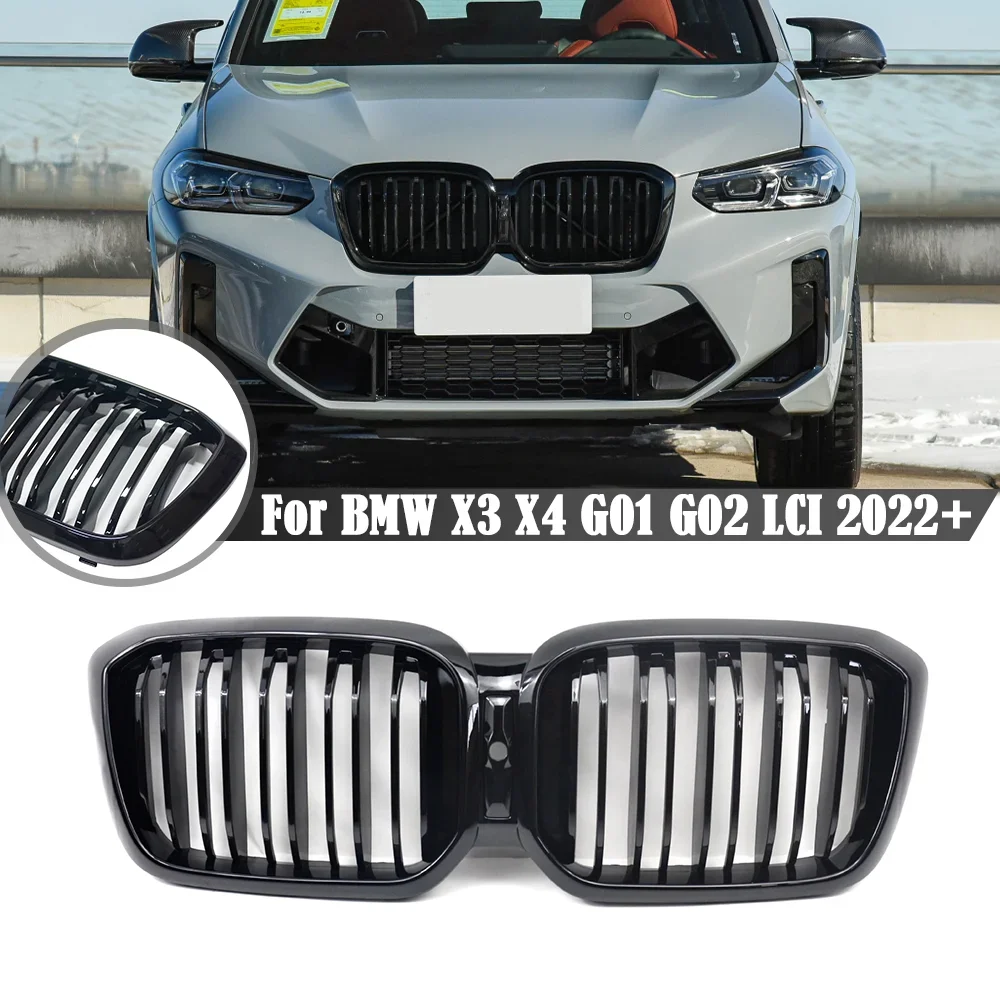 

Front Grille Kidney Grill Double Slat For BMW X3 X4 G01 G02 LCI 2022+ Glossy Black Racing Grills Car Styling Accessories