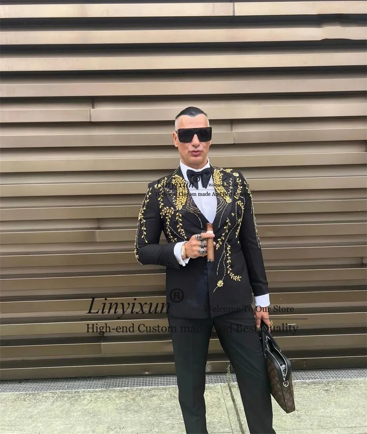 

Luxury Beaded Men‘s Wedding Suits 2 Pieces Sets Groom Tuxedo Slim Fit Costume Homme Double Breasted Bridegroom Male Prom Blazers