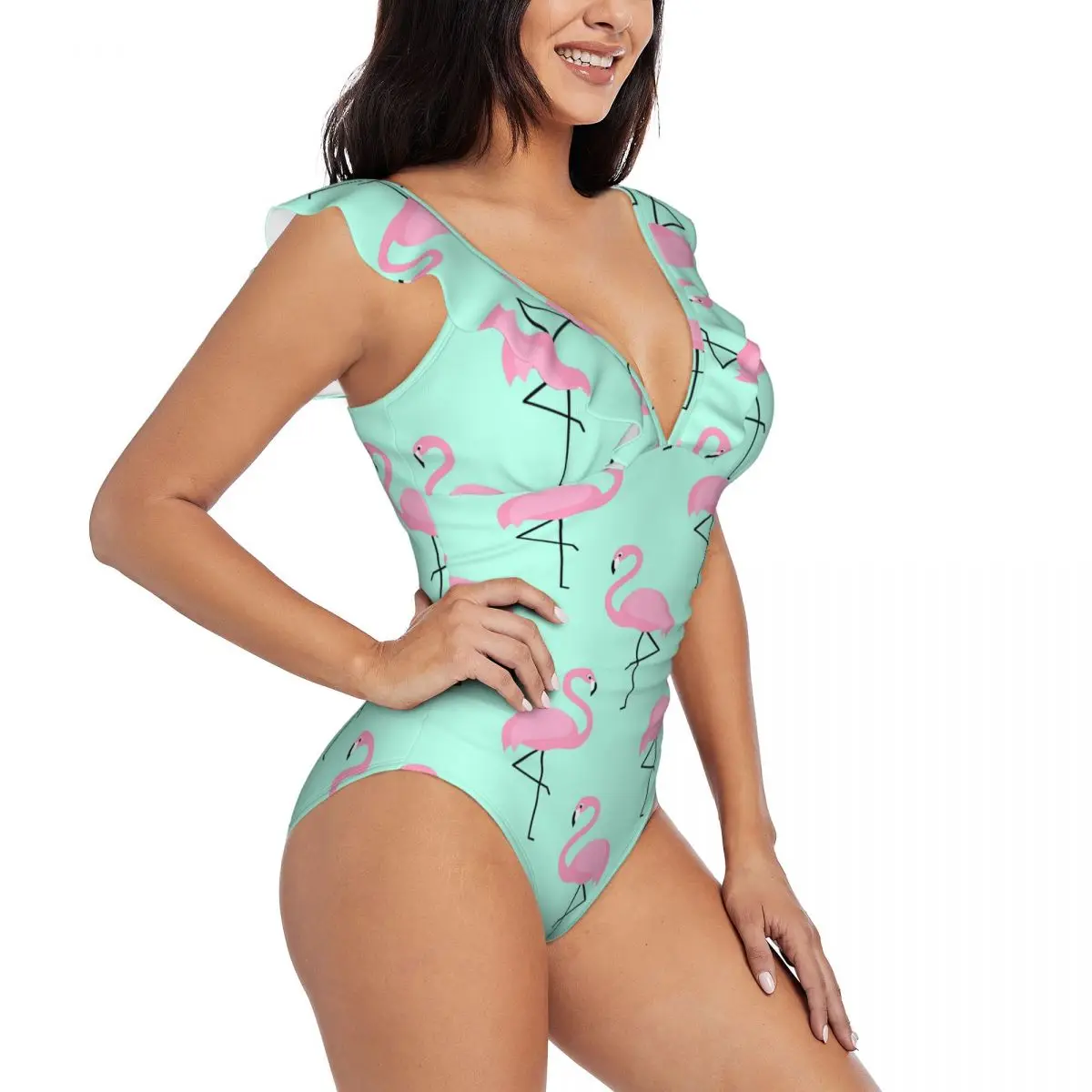 

Ruffle 2023 Women Sexy One Pieces Swimsuit Swimwear Female Pink Flamingo Mint Green Monokini Bathing Suit Beachwear