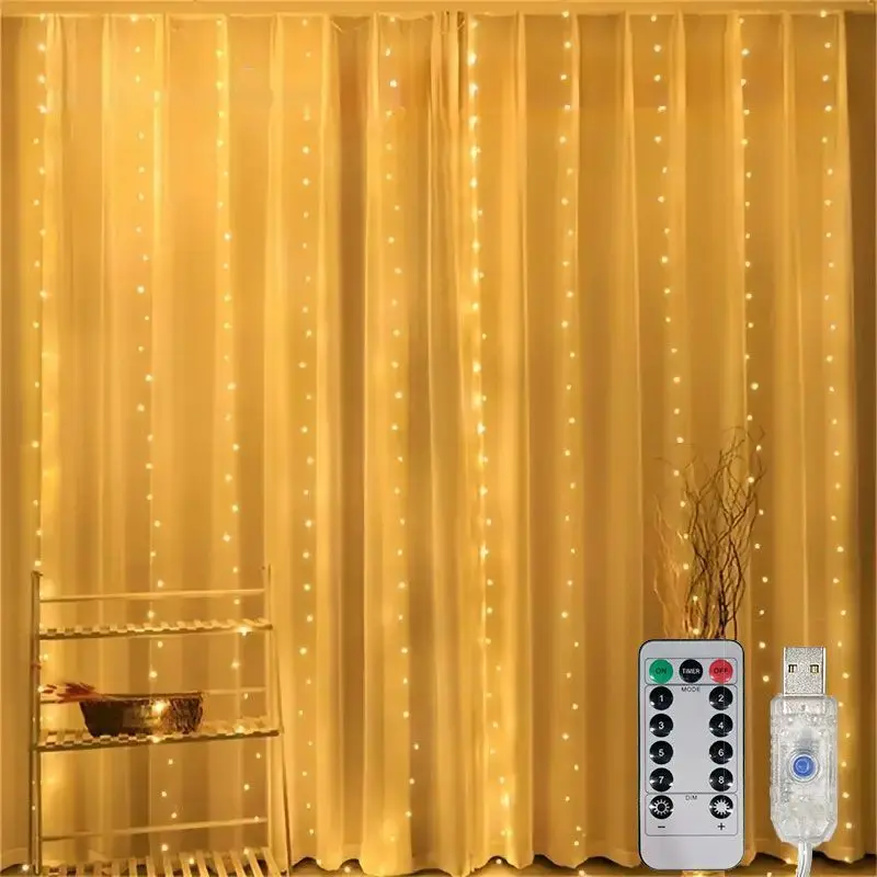 

LED USB Curtain String Lights 8 Mode with Remote Fairy Holiday Garland Lamp for Christmas Party Wedding Room Garden Decoration