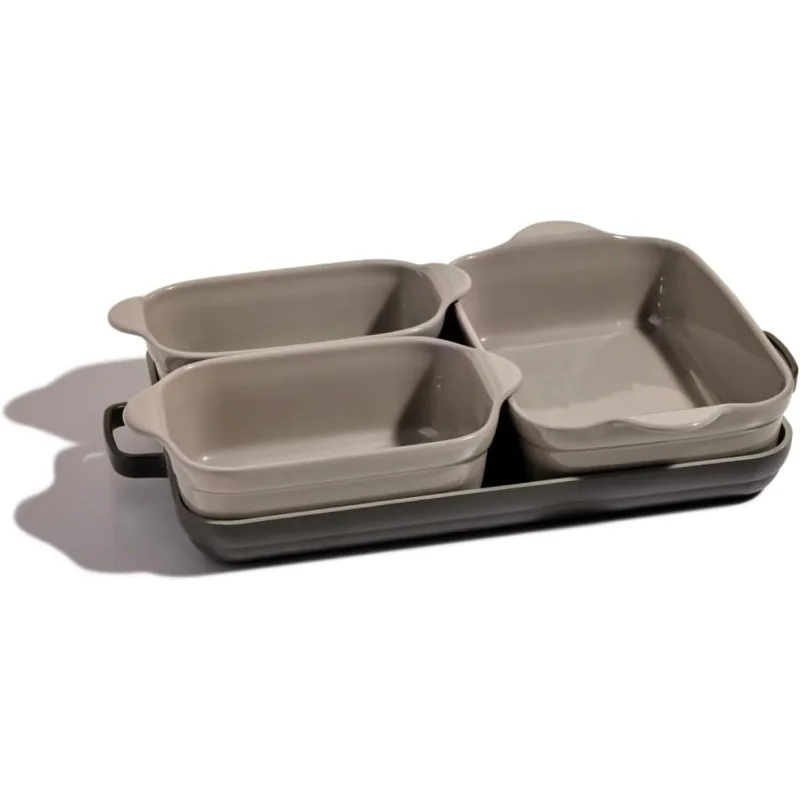 Bakeware Set 5-Piece Nonstick,Toxin-Free,Ceramic,Stoneware Set with Oven Pan,Bakers, Oven Mat Space-Saving Nesting Design