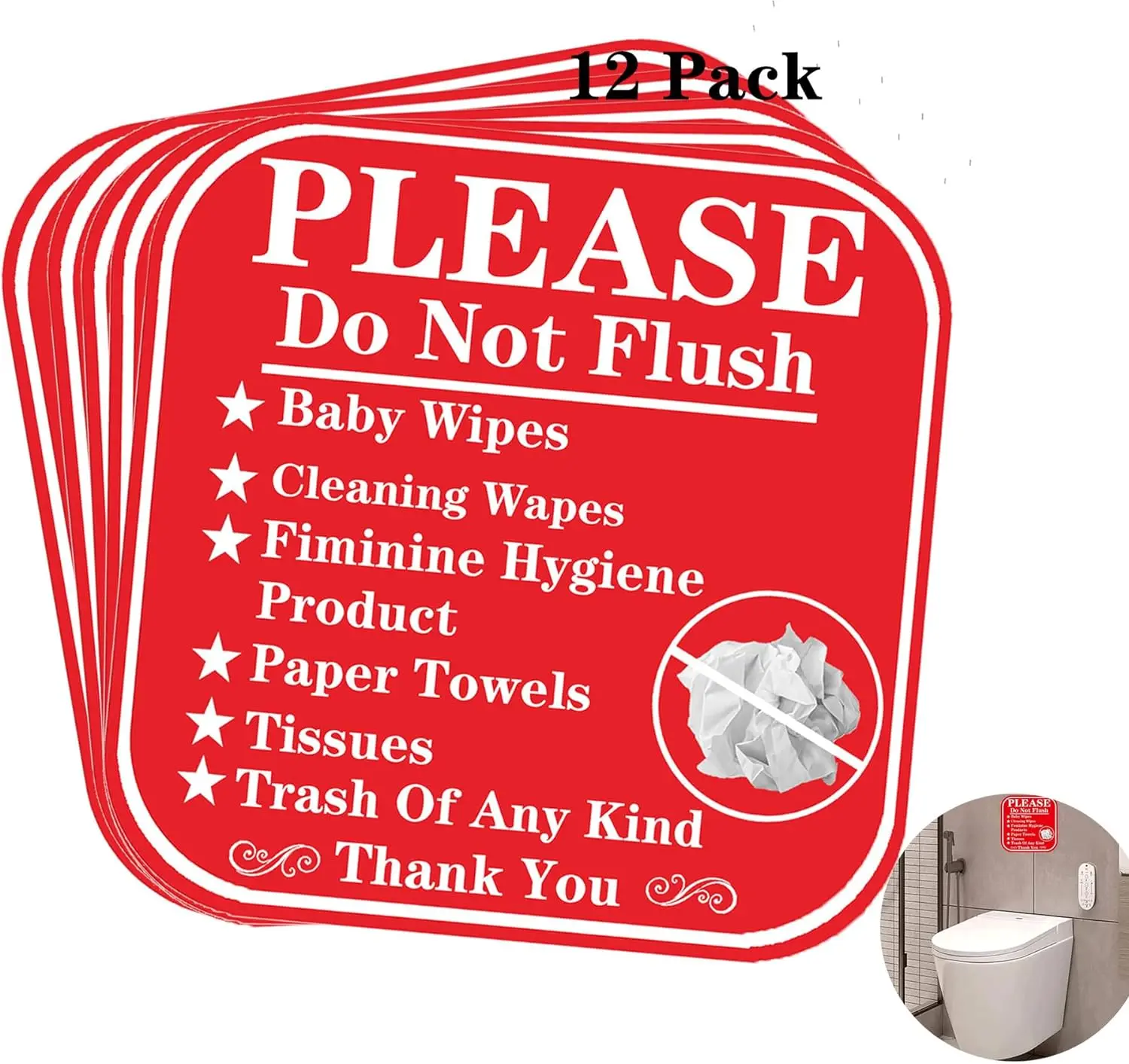 

12Pcs Please Do Not Flush Sign 6Inch Please Do Not Flush Anything Except Toilet Paper Sign Toilet Bathroom Sign for Door or wall