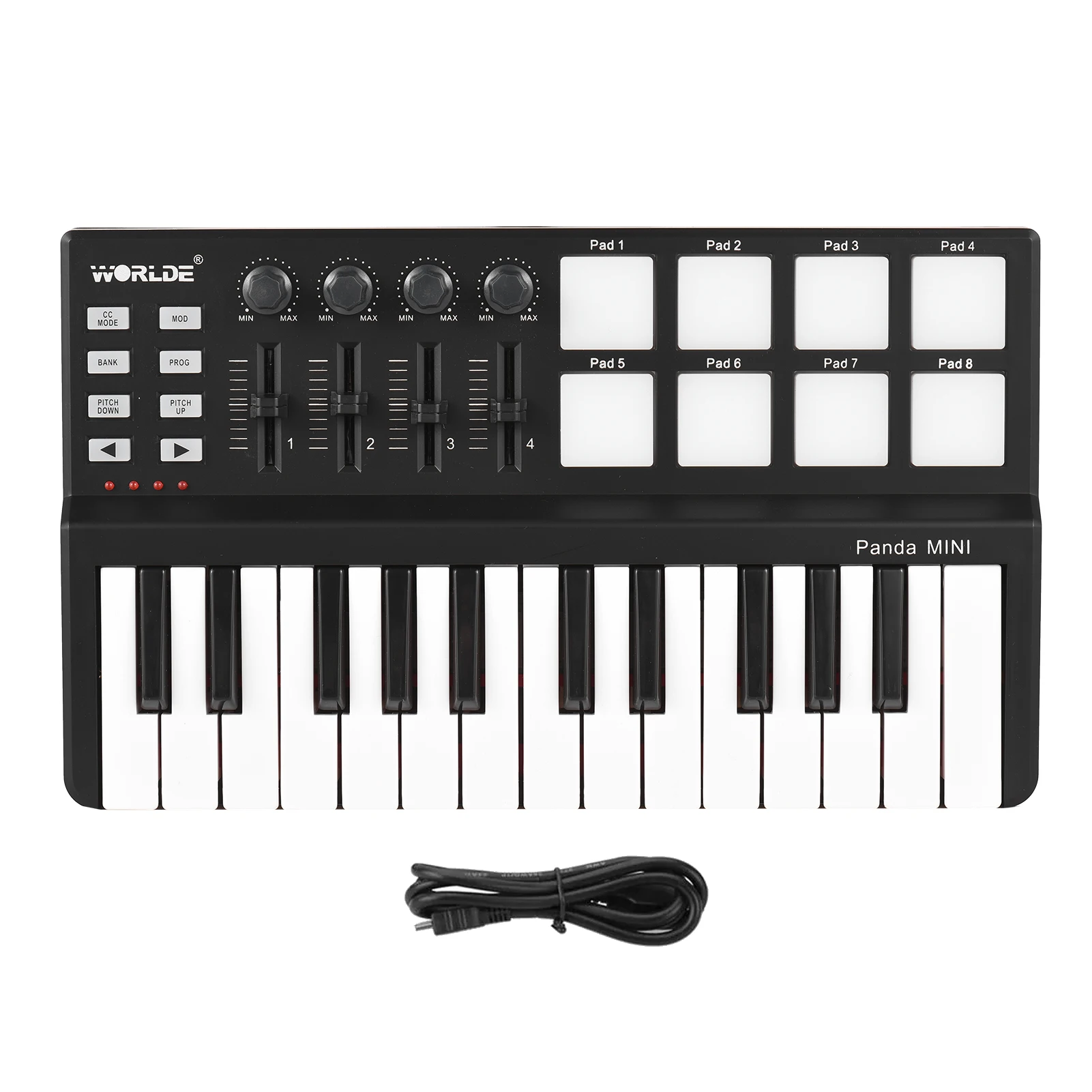 25-Key MIDI Control Keyboard Mini Portable USB Keyboard MIDI Controller  with 25 Velocity Sensitive Keys 8 RGB Backlit-Pad