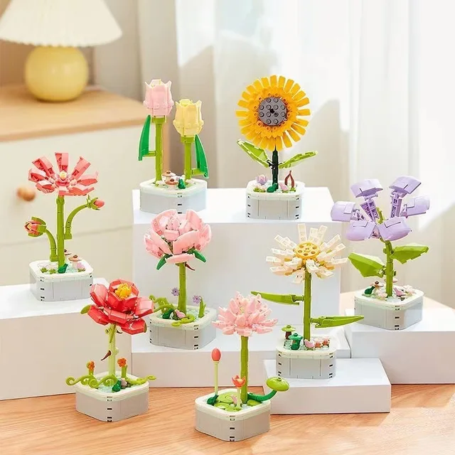 Bouquet Building Block Set Plant Potted Bricks Toys Sunflower Rose Tulip Simulation Flower Desktop Ornament Girls Romantic Gifts - Image 2