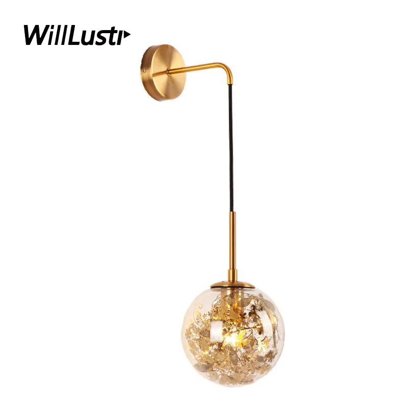 

Nordic Glass Globe Wall Lamp Metal Flower Sconce Hotel Corridor Living Room Study Balcony Bedside Creative Iron Plants Lighting