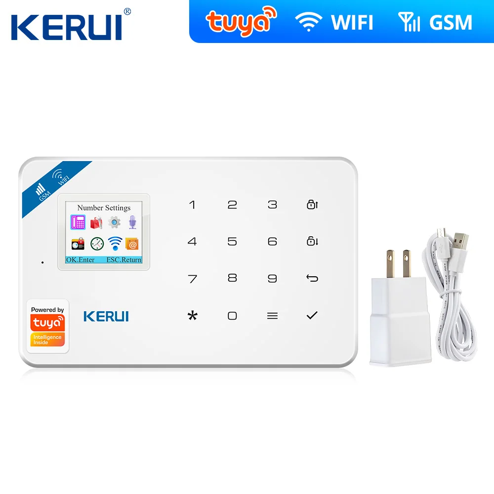 Kerui W181 Tuya Wifi Burglar Home Alarm GSM IOS Android APP Control Auto Dial LCD GSM SMS Burglar Alarm System For Home Security smart alarm keypad Alarms & Sensors