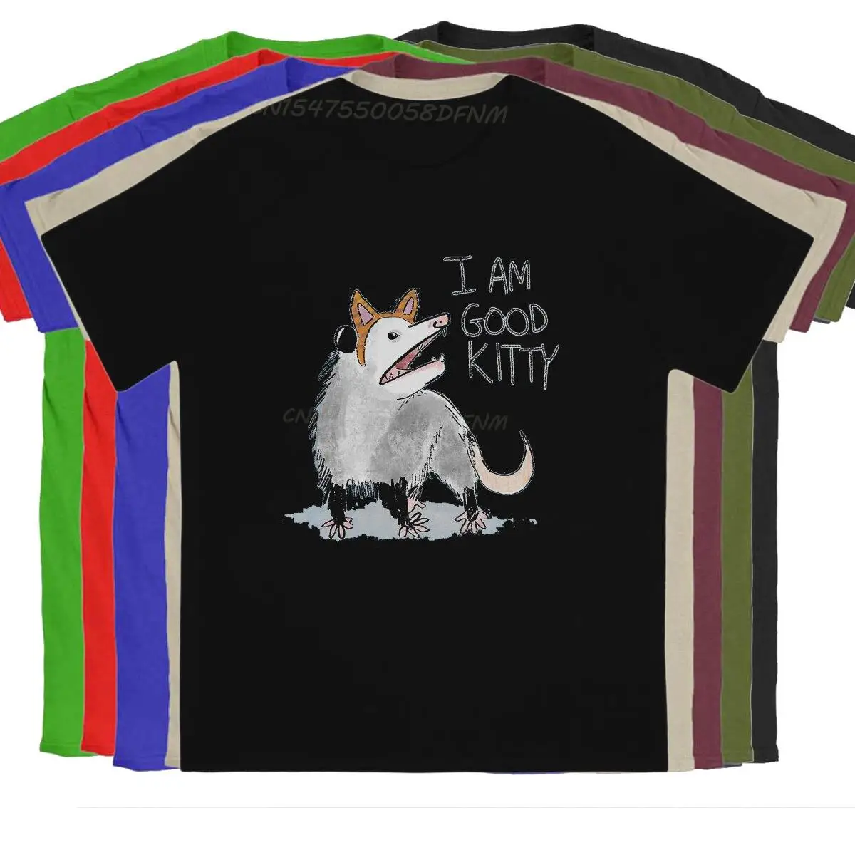 

I AM GOOD KITTY Design Classic Male's T Shirt Opossum Mouse Animal Summer Tops Men T Shirts Mens Designer Kawaii Clothes