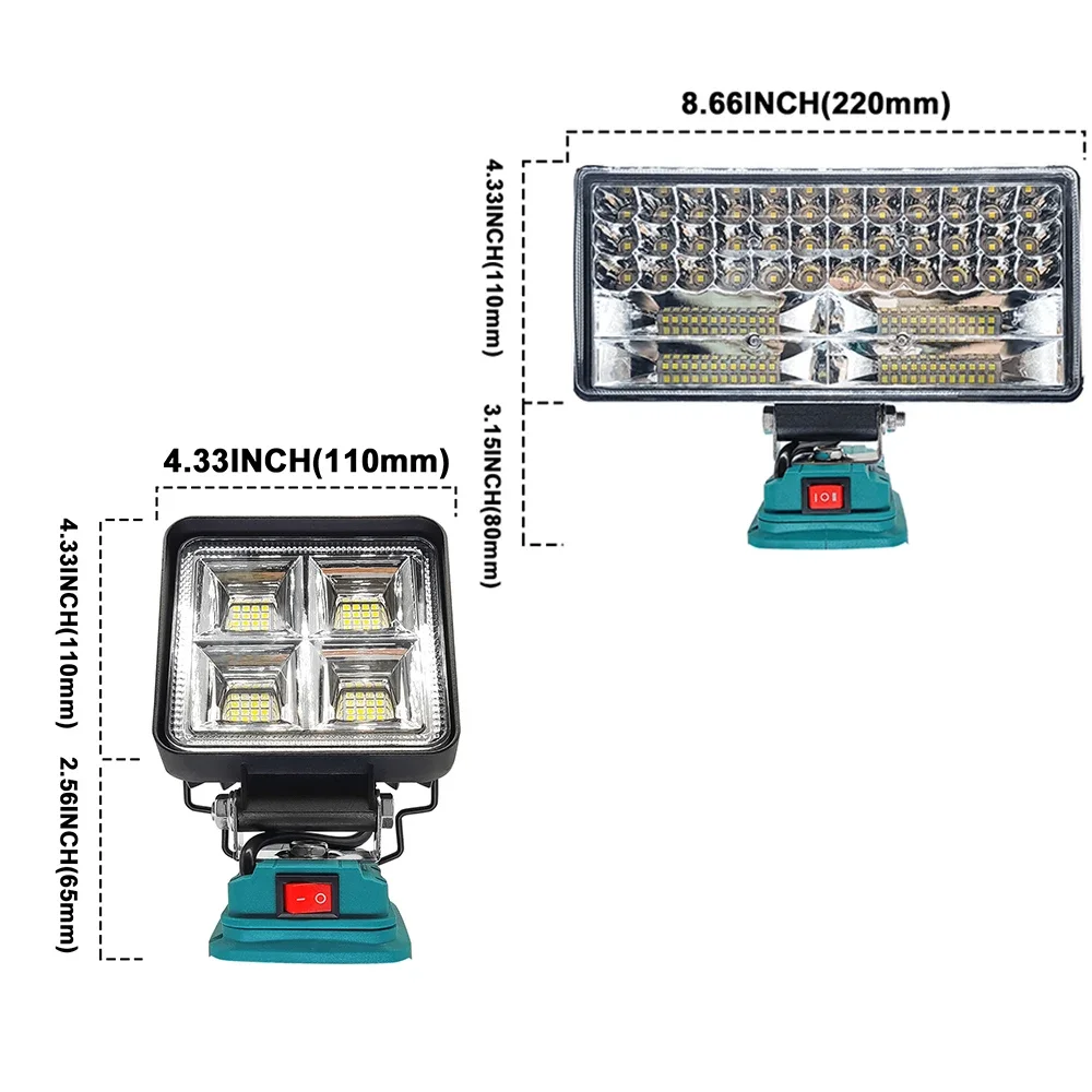 21V LED Flashlight Portable Outdoors Spotlight Dual USB Base Light Lamp Emergency Lighting For Makita 18V Battery(No Battery)