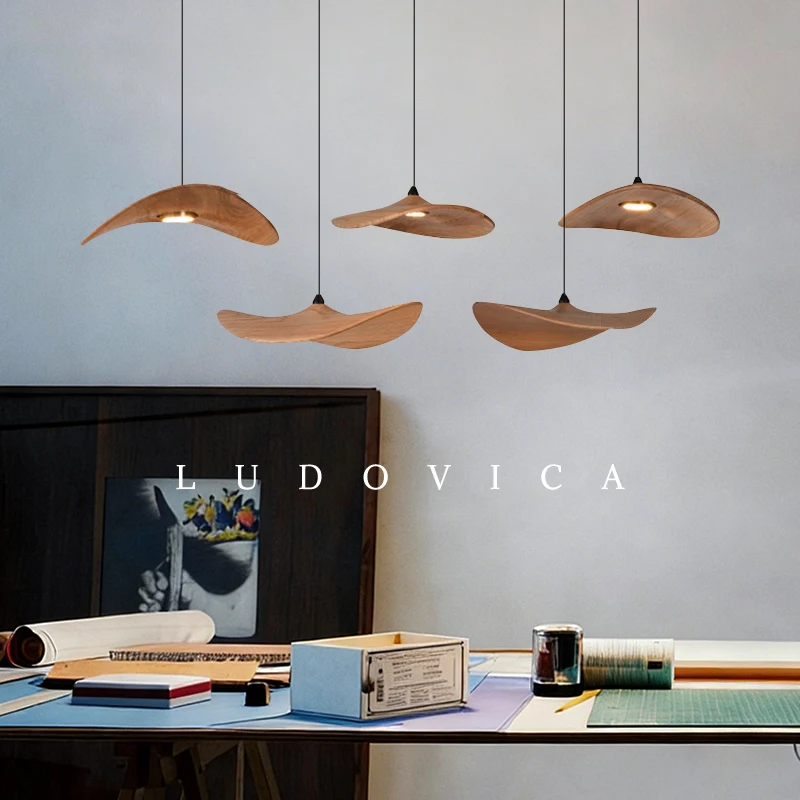 Wabi Sabi Solid Wood Pendant Lamp Villa Duplex Attic Staircase LED Indoor Lighting Restaurant Living room Chandelier 1