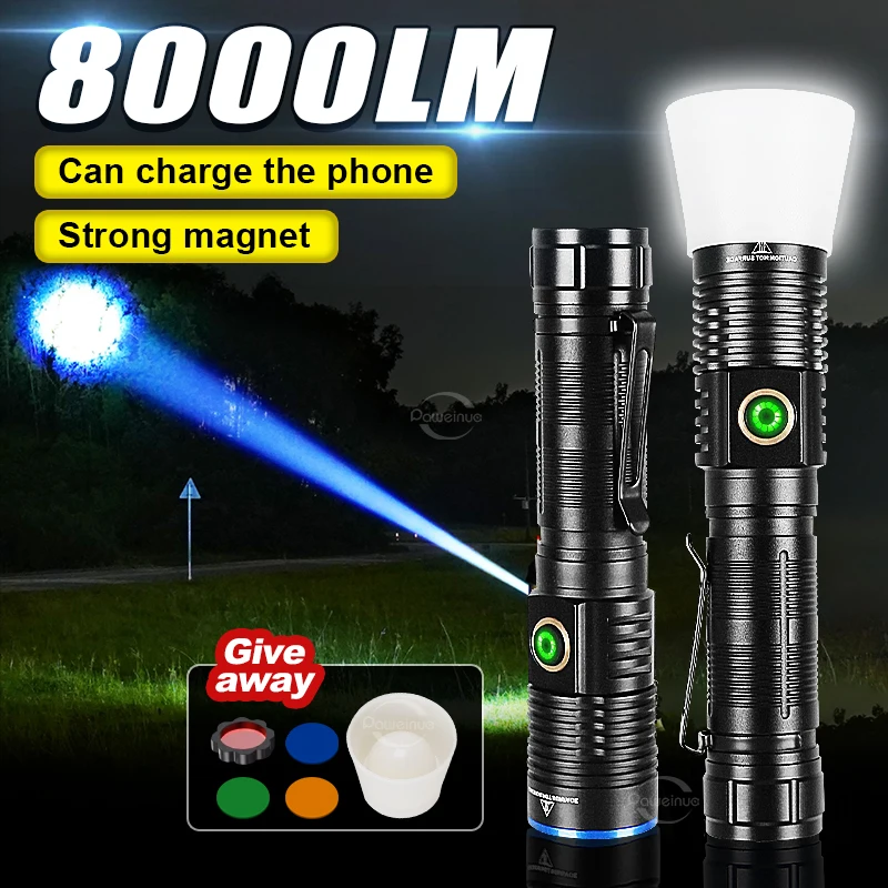 Torcia LED Tattica Ricaricabile 99000LM, 8000 Metri Di Portata, Luce Da Lavoro USB