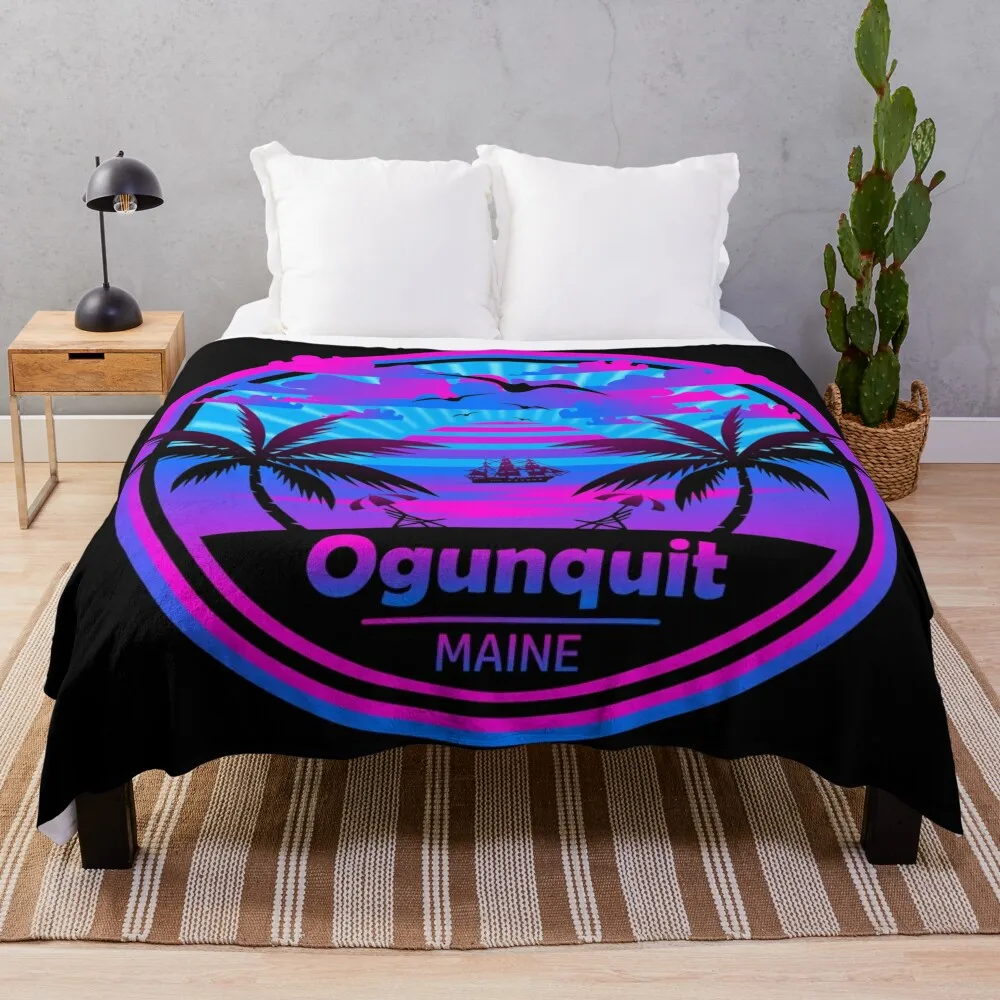 

Ogunquit Beach, Maine, Tropical Palm Trees Sunset Throw Blanket warm blanket for winter Soft Plaid Christmas