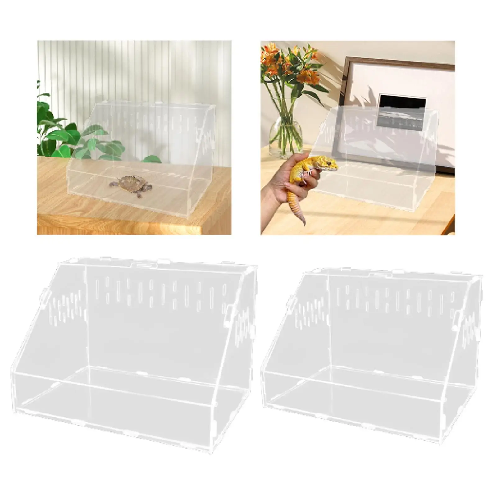 파충류 먹이 상자 부화 용기 투명 클리어탱크 휴대용 서식지 케이지 파충류 테라리움 (거미게, 도마뱀용)