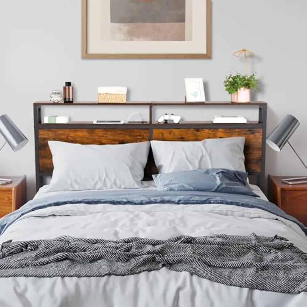 Metal and Wood Headboard with Charging Station,Dresser for Bedroom with 4 Drawers 2