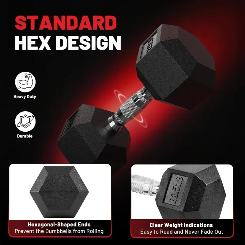 PAPABABE Hex Sets With 60-550lb Rubber Coated Dumbbell Weight Set And Storage Rack, Multiple_voghion.com
