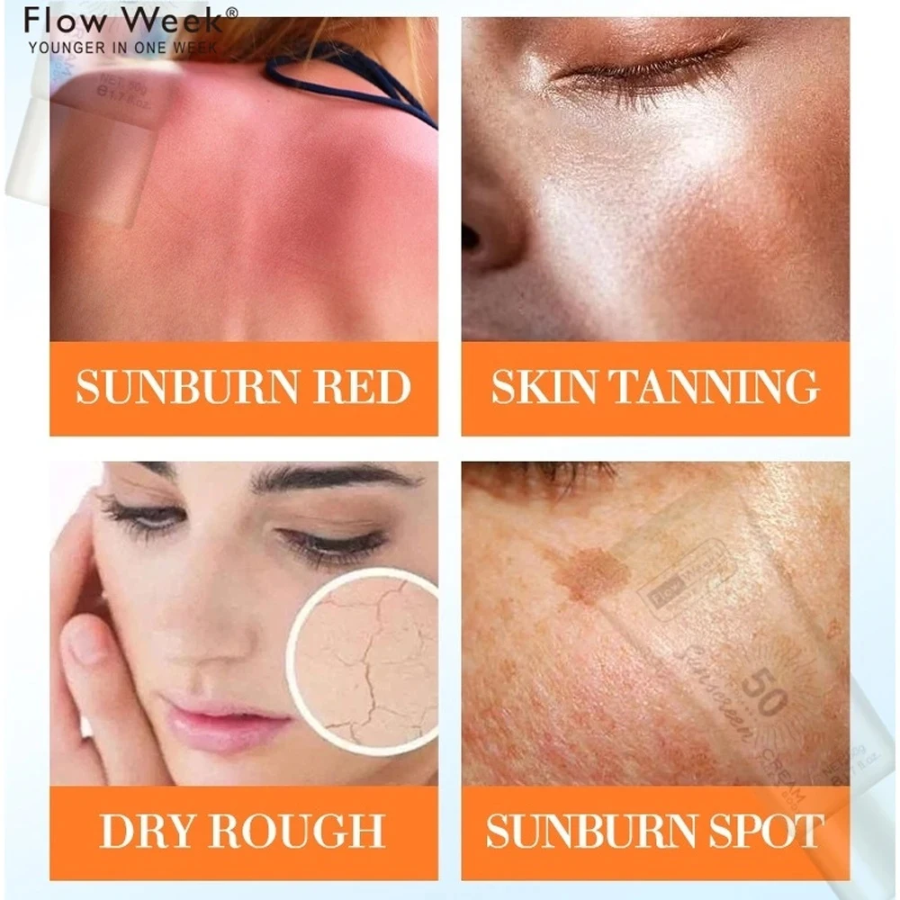 FlowWeek SPF 50 Oil-Control Waterproof UV Protector Concealer Moisturizing Brightening Facial Body Sunscreen Whitening Sun Cream