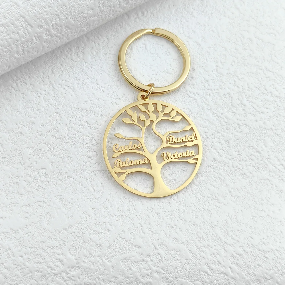 

Custom Tree of Life Keychain with Mother Kids Family Member Names Personalized Mens Stainless Steel Keychains Gifts for Parents