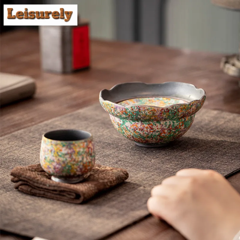 Rock Painting Time Glazed Jianshui Luxury Tea Washing Basin Tea Garbage Can Household Chaxi Tea Services Equipment Ornaments