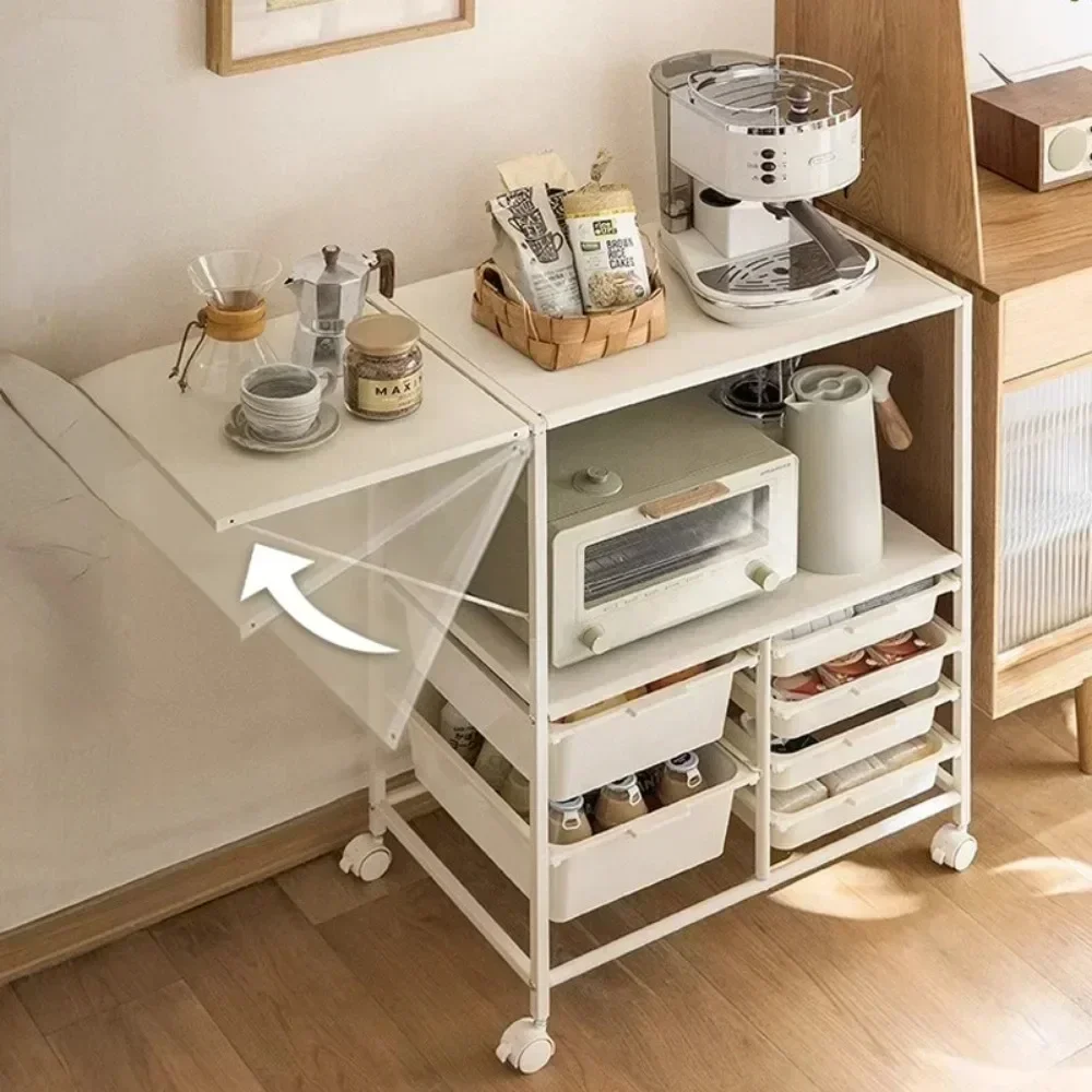 Kitchen Storage Trolley with Wheels Save Space Multi Functional Movable Handcart Cabinet Foldable Large Capacity Kitchen Island