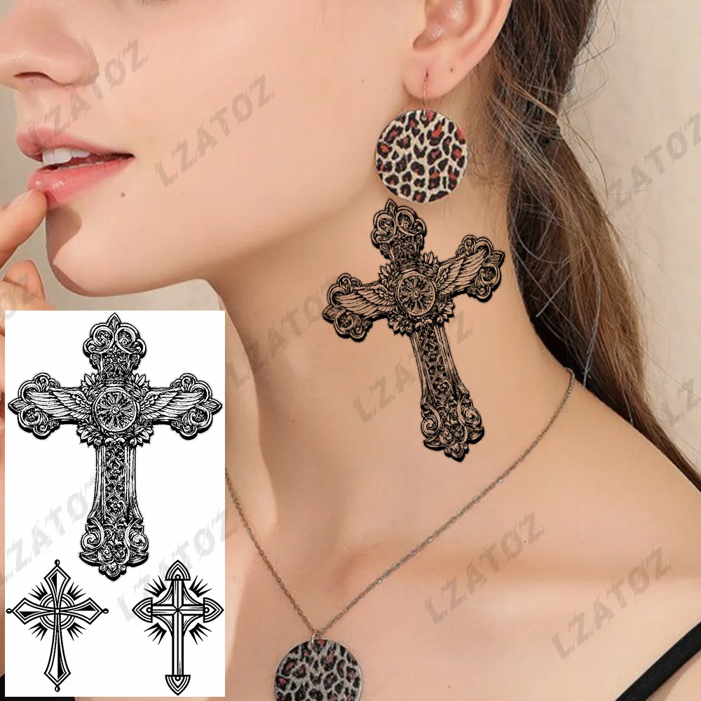 

Sexy Cross Temporary Tattoos For Woman Adults Realistic Anchor Snake Fake Tattoo Sticker DIY Washable Body Art Tatoos