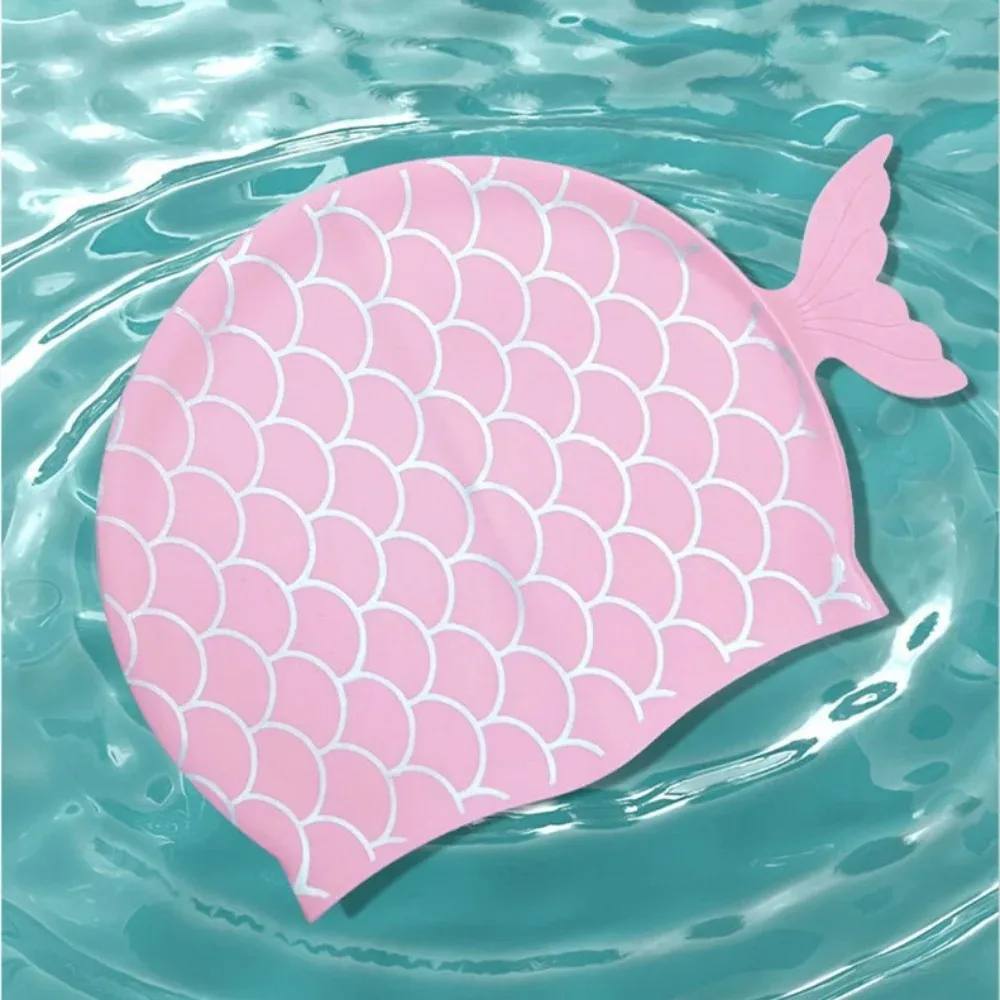 Cartoon Mermaid Tail Swimming Cap Silicone Swimming Cap Waterproof Swim Hat Kids Girls Free-diving Surfing Swimming Accesories 3