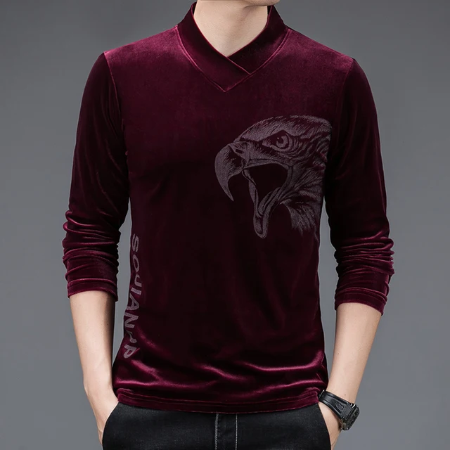 New T-shirt Men Luxury Gold Velvet V 