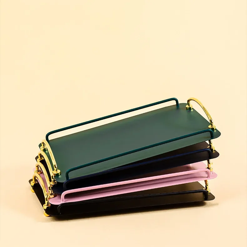 

Northern Europe Iron Art Rectangle Storage Tray Home Living Room Decorative Tea Plate Groceries Metal Finishing Tray with Handle