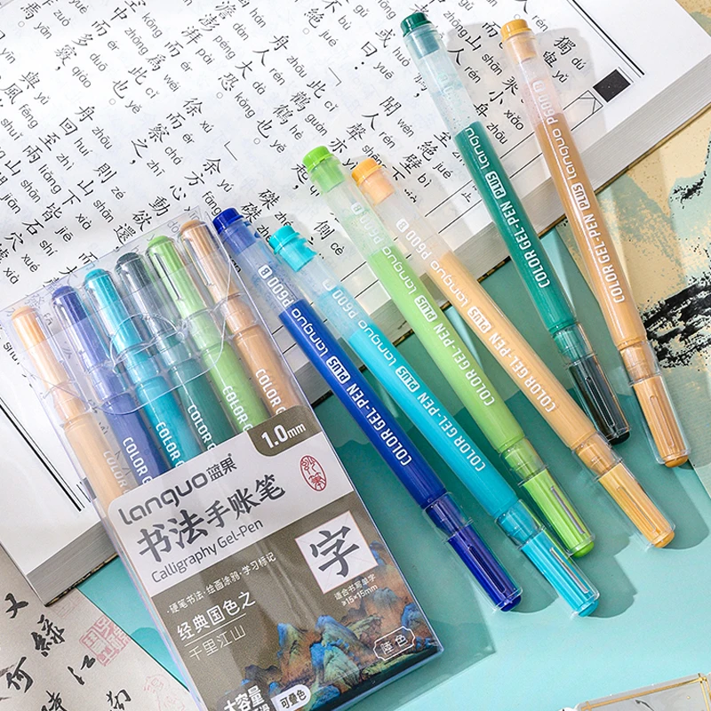 6 Pcs/Set Large Capacity Calligraphy Gel Pen 1.0mm Hard Tip Pens for Journaling Drawing Practice Planner Writing Stationery