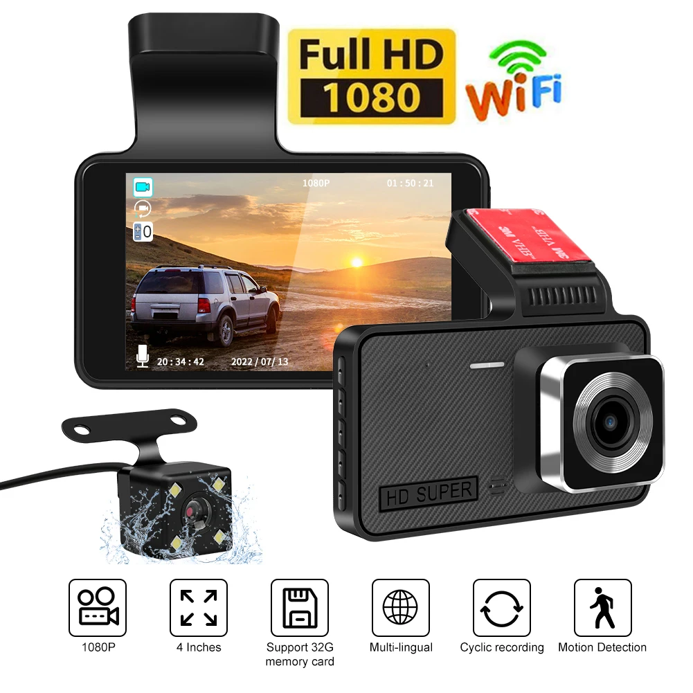 

Car DVR Drive Video Recorder HD1080P WiFi Dash Cam Vehicle Black Box Front and Rear View Camera Night Vision Parking Monitor