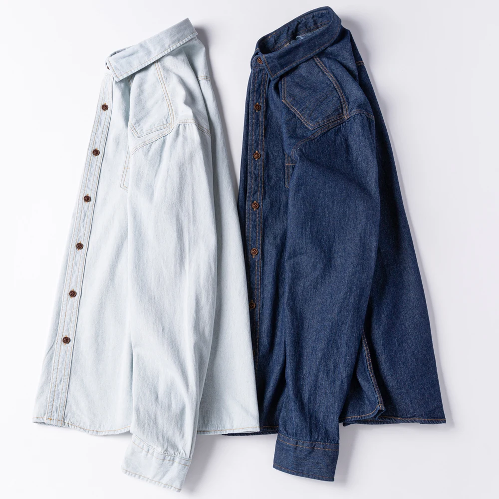 Men's Versatile Casual Long Sleeve Denim Pocket Shirt Regular-Fit Comfortable Soft Cotton Washed Durability Work Shirts denim shirt long sleeved shirt