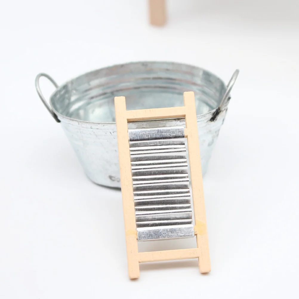 

Mini House Basin Wash Board Decor Dollhouse Miniature Basin Washboard Bucket Set Mini Furniture