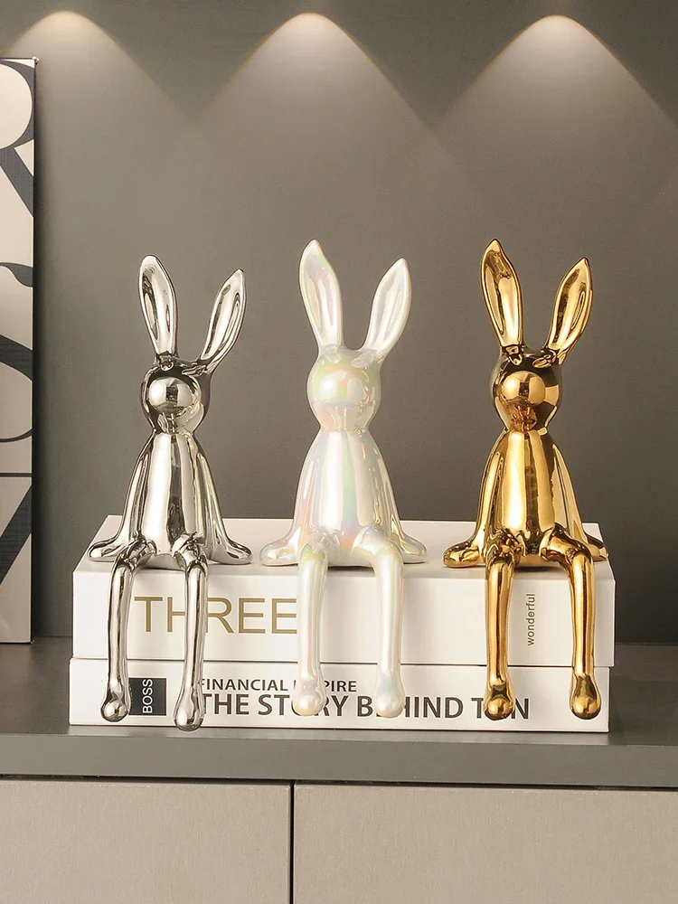 

Long eared rabbit small sitting posture decoration, light luxury, high-end soft decoration, high-end sense of home, living room,