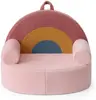 Toddler Chair Comfy, Foam Kids Chair with Soft Teddy Plush, Toddler Reading Armchair with Cute Rainbow Designs- Blush Pink 2